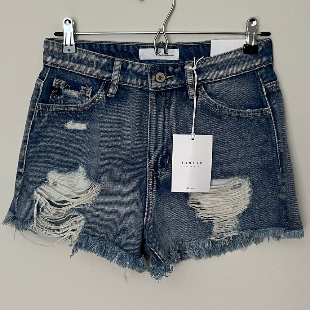 Kancan • XS • High Rise Distressed Denim Jean Shorts